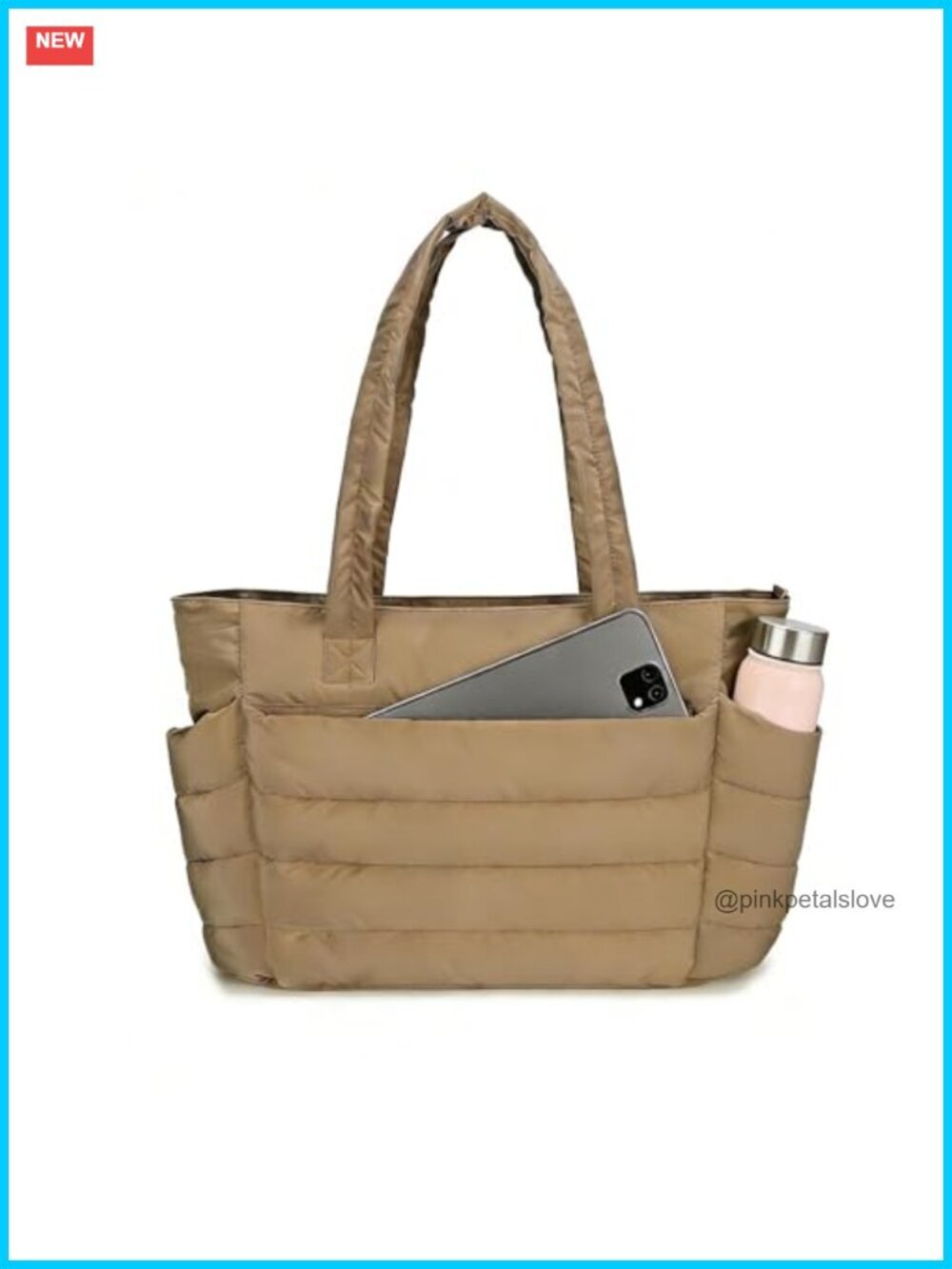 Lightweight Puffer Tote Bag with Compartments - Quilted Shoulder Bag for Work,